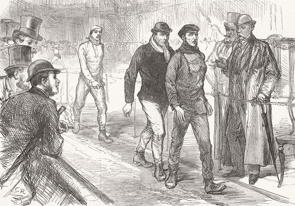 ISLINGTON. Walking-match finish, agricultural hall 1878 old antique print